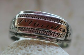 WWII Soldiers Ring Sterling Silver and gold Trench Art Engraved Manila 1945 8.  5 6