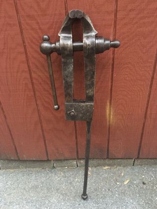 Antique Blacksmith Post Leg Vise 4 1/2” Jaws 41” Tall Forging Tool Blacksmithing 7