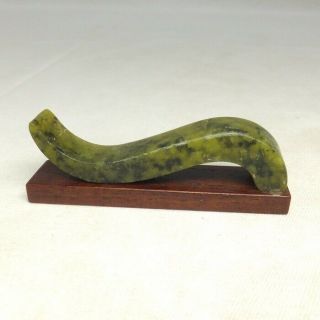 G909: Chinese Brush Rest Of Green Stone Carving Ware With Appropriate Tone