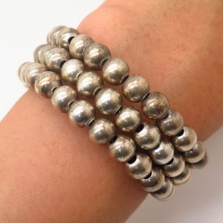 Vintage 925 Sterling Silver Bead Link Spiral Wrap Bracelet 5 - 8 "