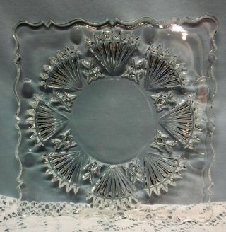 Vtg Square Heavy Clear Cut Glass Cake Pedestal Plate w/ 8 Matching Plates 4