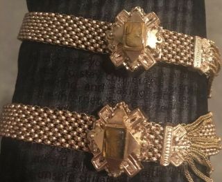 Victorian Mesh Slide Bracelets Gold Filled,  Cameo Carvings Center Lovely