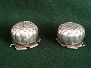 Pr 1900s Chinese Sterling Silver Artichoke Shaped Pepperettes W Cricket & Fly