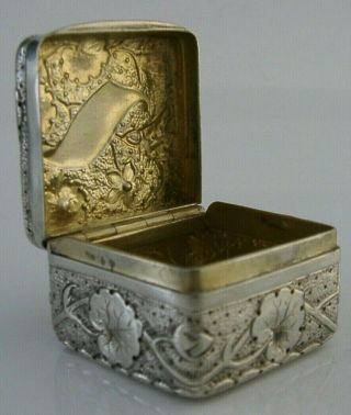 German Silver Snuff Or Pill Box C1900 Antique Art Nouveau