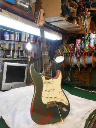 1960 Vintage Fender Stratocaster Guitar Slab Board Clay Dots All Parts 2