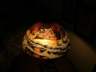vintage reverse hand painted snow covered & forest scene Lamp Shade 10