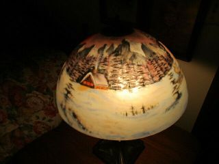 vintage reverse hand painted snow covered & forest scene Lamp Shade 12