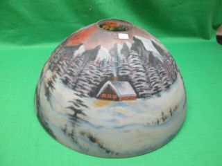 Vintage Reverse Hand Painted Snow Covered & Forest Scene Lamp Shade