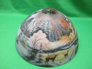 vintage reverse hand painted snow covered & forest scene Lamp Shade 2