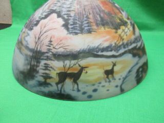 vintage reverse hand painted snow covered & forest scene Lamp Shade 3