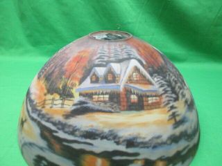 vintage reverse hand painted snow covered & forest scene Lamp Shade 4