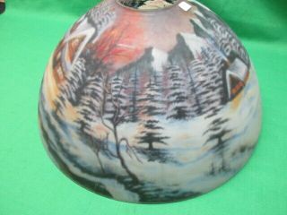 vintage reverse hand painted snow covered & forest scene Lamp Shade 6