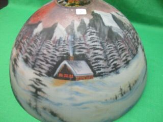 vintage reverse hand painted snow covered & forest scene Lamp Shade 7