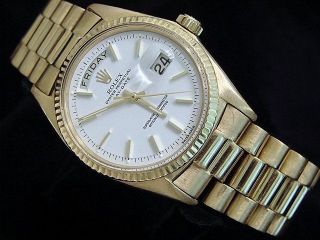 Mens Rolex Day - Date President Solid 18K Yellow Gold Watch White Vintage 1803 2