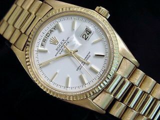 Mens Rolex Day - Date President Solid 18K Yellow Gold Watch White Vintage 1803 3