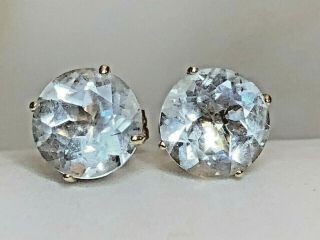 Estate Vintage 14k Gold Ice Blue Aquamarine Earrings Gemstones Studs Solitaire