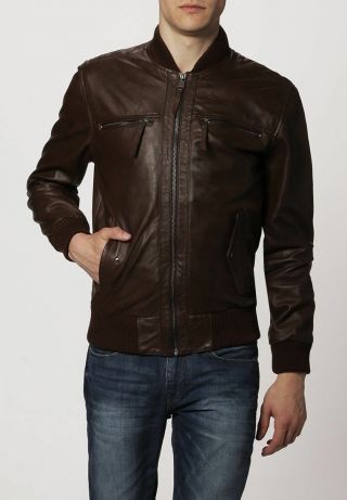 Vintage Arts Mens Brown Leather Jacket Bomber Flight Pure Lambskin All Sizes