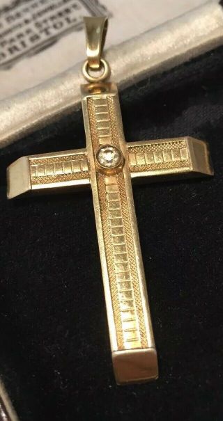 Vintage Jewellery Fabulous 18ct Gold Cross Pendant & Crystal (weighs 4g) Signed