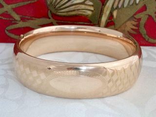 Wide 3/4 " C1910 Antique 12k Rose Gold Gf Bangle Bracelet W Blank Cartouche