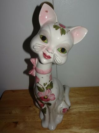 Vintage Mid Century Italy B Anthropomorphic Long Neck Floral Cat Figurine