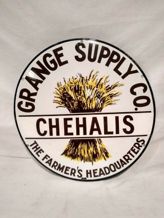 Rare Vintage 16 " Grange Supply Co.  Chehalis Porcelain Sign Farm Store