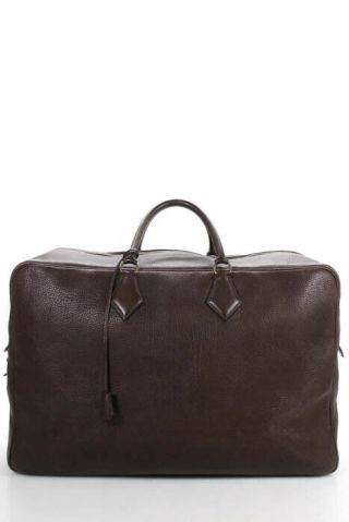 Hermes Vintage Brown Togo Leather Gold Tone Victoria 65 Cm Over Night Bag