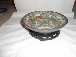 Hand Painted Antique Looking Chinese Bowl With Wooden Stand