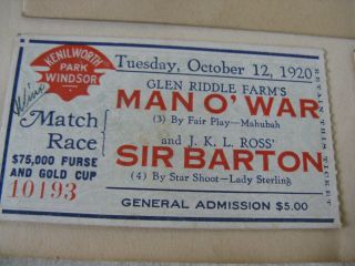 2 Man O ' War 1920 Horse Race Tickets,  Kenilworth Park,  Vintage,  Antique Program 6