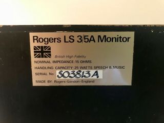 Rogers LS 3/5A Vintage Monitors - Matched Speakers - Low Serial - Pro Serviced 3