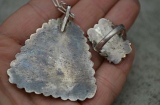 VTG Old Pawn Navajo Native Silver Petrified Wood Ring & Necklace Set Fred Harvey 5
