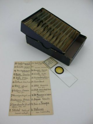 Cased set of 24 Antique Microscope Slides from France.  Diatoms.  With List. 2