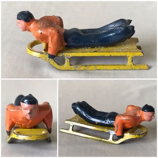 Vintage Lead Barclay,  Manoil Boy On Sled Figure – 2 - 1/2” Long - Great Paint
