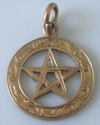 Antique 9ct Rose Gold Pagan 5 Star Open Round Pendant (3.  3g)