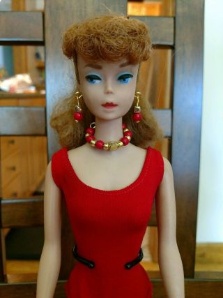 Vintage Barbie Doll 6 Ponytail Bright Red Head With Nipples Rare