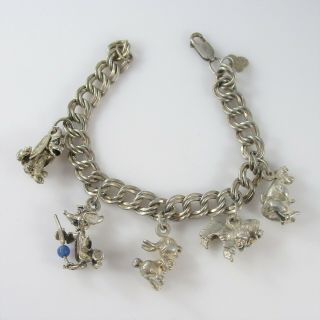 Disney Limited Edition Charm Bracelet & 5 Charms Vintage Sterling 55g 7.  5 "