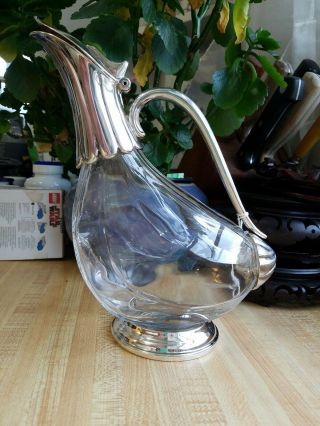 Vintage Claret Jug Duck Shaped Silver Plated Blown Glass Usa