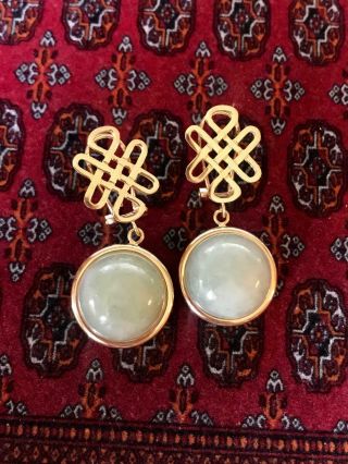 Vintage 14k Gold Jade Earrings Clip - On 11.  4 Grams 585 Heavy Not Scrap BEAUTIES 5