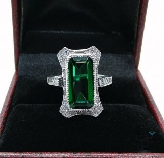 Antique 6 Ct Large Emerald Cut Engagement Art Deco Ring 925 Sterling Silver