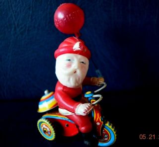 Vintage Santa Claus On Tricycle Wind - Up Toy