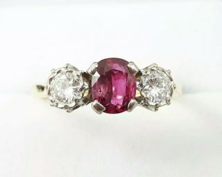 Vintage 18ct Gold 1.  50cts Natural Ruby And Diamond Trilogy Ring