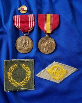 Wwii Us Army Good Conduct Medal Named " Victor L.  Turner " With Patches