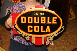 Rare Vintage C.  1940 Double Cola Soda Pop 2 Sided 18 " Metal Flange Sign