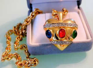 Vtg Christian Dior Unsign Gold Emerald Ruby Gripoix Mogul Heart Runway Necklace