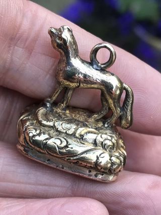 Antique Victorian Rolled Gold Fox /dog /wolf Watch Fob Agate Seal Charm Pendant