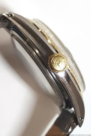 Vintage Mens Rolex Datejust 1968 18k Gold SS 1601 Gilt Pie Pan Dial Watch 10
