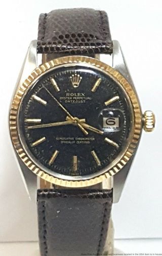 Vintage Mens Rolex Datejust 1968 18k Gold Ss 1601 Gilt Pie Pan Dial Watch