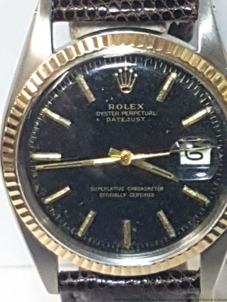 Vintage Mens Rolex Datejust 1968 18k Gold SS 1601 Gilt Pie Pan Dial Watch 2