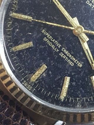 Vintage Mens Rolex Datejust 1968 18k Gold SS 1601 Gilt Pie Pan Dial Watch 6
