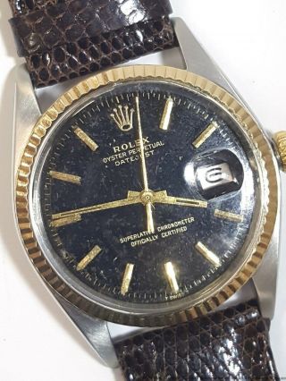 Vintage Mens Rolex Datejust 1968 18k Gold SS 1601 Gilt Pie Pan Dial Watch 8