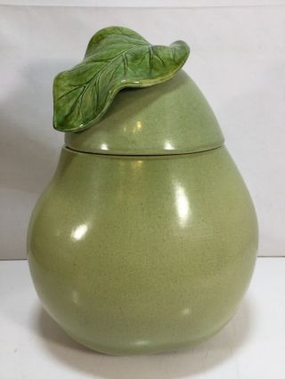 Metlox Poppytrail Green Pear / Avocado Vintage Cookie Jar & Sticker (cl